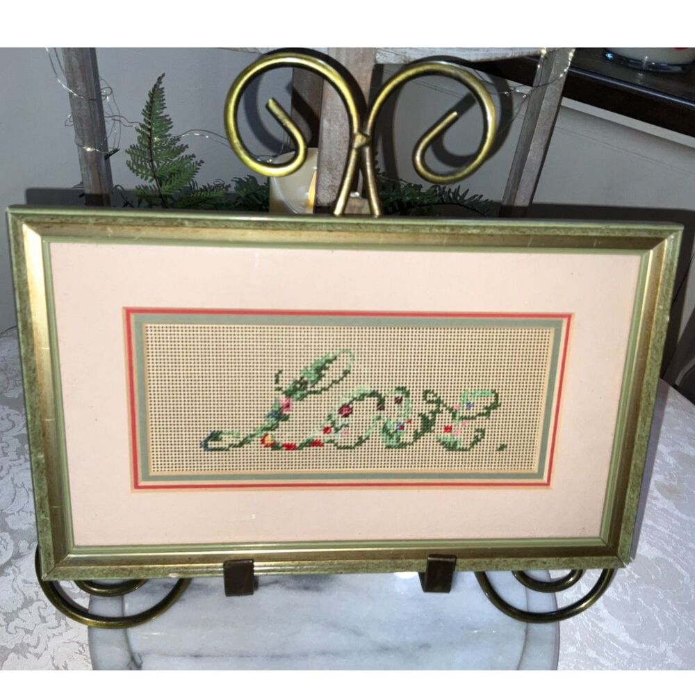 Vintage Framed Needlepoint Love - Grandmacore perfection The word Love